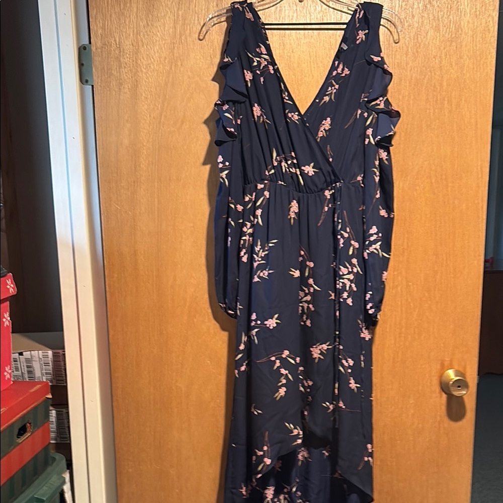 Floral Navy Dress with Ruffle Sleeves